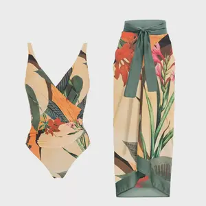 New Plus Size One-Piece Swimsuit – European & American Chiffon Beach Skirt | Sexy Backless Belly-Covering Swimwear