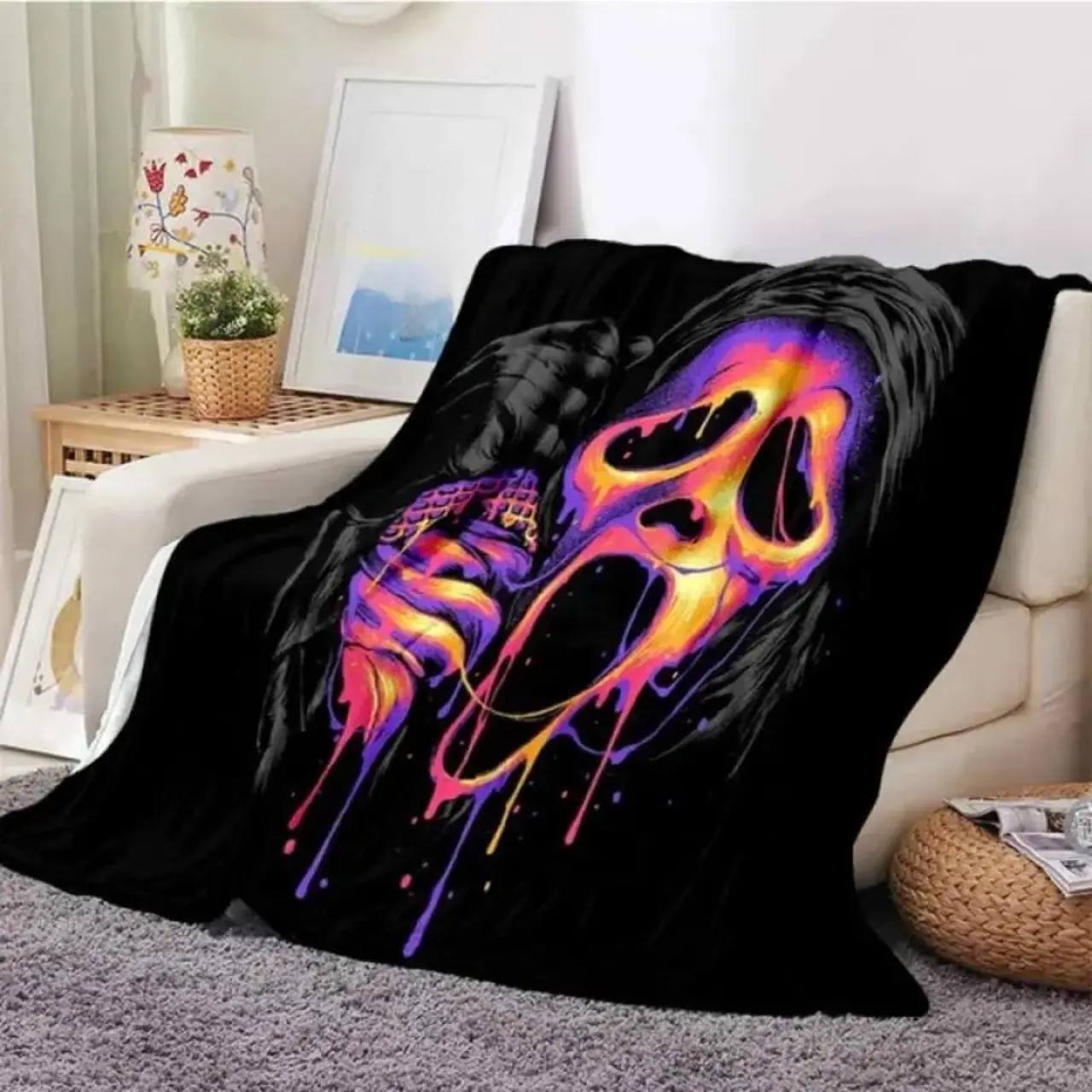 Ghost Face Screams Blanket Lightweight Thermal Flannel Cozy Blankets Humorous Novelty Present Bedding Lounge Throw