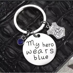 "My Hero Wears Blue"Law Enforcement Tribute Stainless Steel Keychain