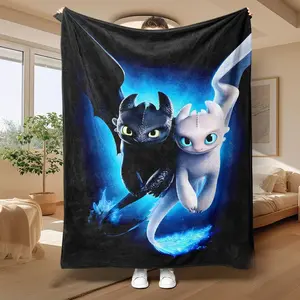 1 Piece How to Train Your Dragon Night Fury & Light Fury Flannel Blanket, skin-friendly, ultra soft, warm throw, multipurpose for sofa, bed, office, camping, travel, perfect holiday gift