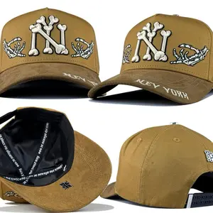 “NY Bones Camel” Snapback Hat with Embroidered Bones and NY Logo for Men and Women