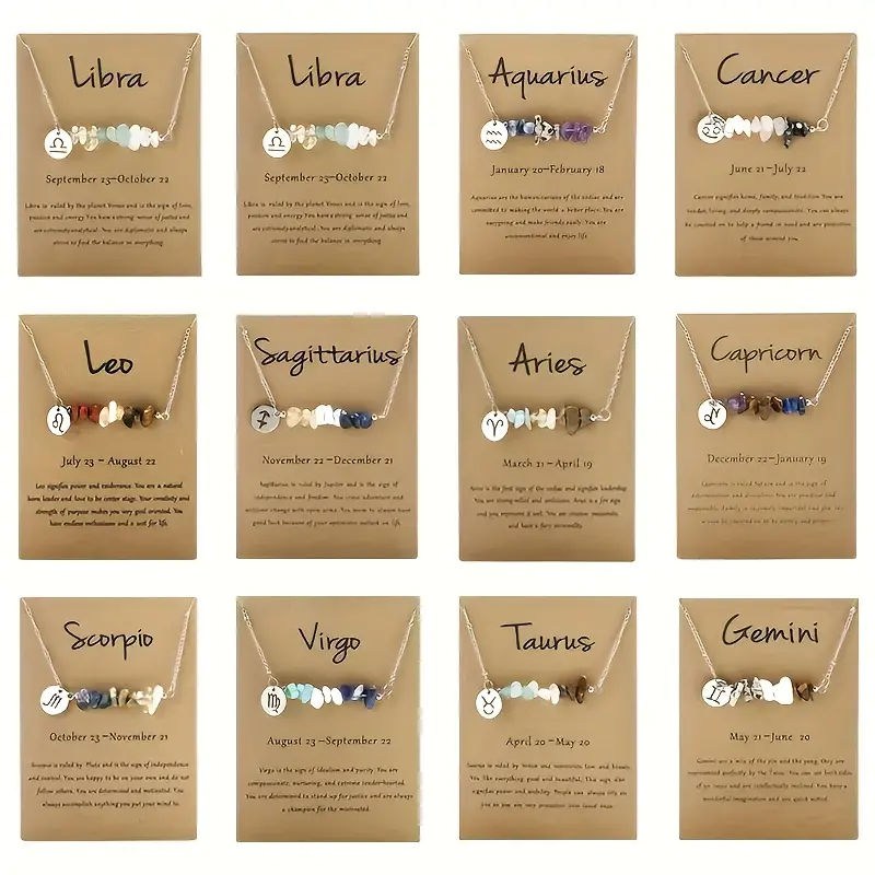 Unisex Bohemian 2-Piece Beaded Zodiac Star Sign Pendant Necklace Set with Natural Stone Beads - Fashionable Costume Jewelry Accessory for Christmas Gifts, Gifts for Boyfriend, Date Info luxury