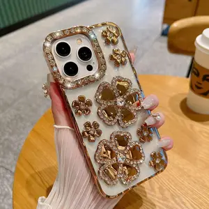 Rhinestone Decor Phone Case, Shockproof Durable Phone Protective Cover, Phone Accessory Compatible with iPhone 12 13 14 15 Pro Max, Cellphone