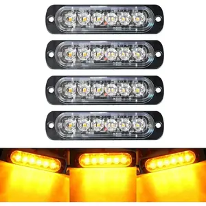4-Pack 6 LED Amber Strobe Lights Vehicles Trucks Emergency Strobe Lights Kit 12V -24V Warning Hazard Flash Strobe Lights Grill Grille Surface Mount Super Bright Waterproof