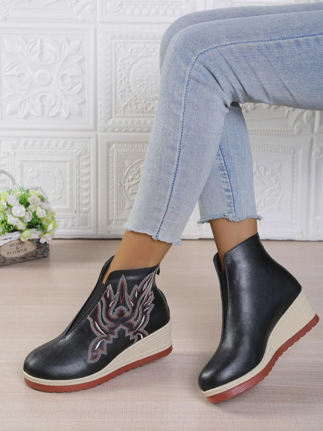 Women's Mid Heel Pointed Toe Slip-On Shoes, Spring & Fall Fashion Fisherman Boots, New French Zipper High Heels