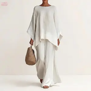 YehGoods 2026  Summer Set Women's Minimalist Loose Fit Shirt & Wide Leg Pants Breathable Fabric for Beach Home Street Style Matching Womenswear S-XXXL - Casual Elegance Clothes, Cardigan tiktokshopspringglowup sets women