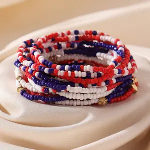 14pcs American Flag Bracelets with Star Charms - Red, White & Blue Beaded Jewelry for Women, Elegant Holiday Party Accessories for 4th of July, Daily Wear & All-Season Fashion, Patriotic Jewelry, Colorful Bead Design, Crafted with Stars, High-quality Bead