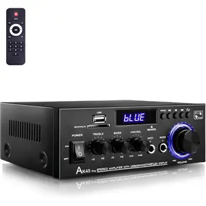 AK45 Pro Amplifier  Audio Stereo Receivers with  5.0,Max 400W,2.0  Stereo Amplifier System for  Theater Speakers, Karaoke,Garage, Amp with USB,SD,RCA,2 MIC in