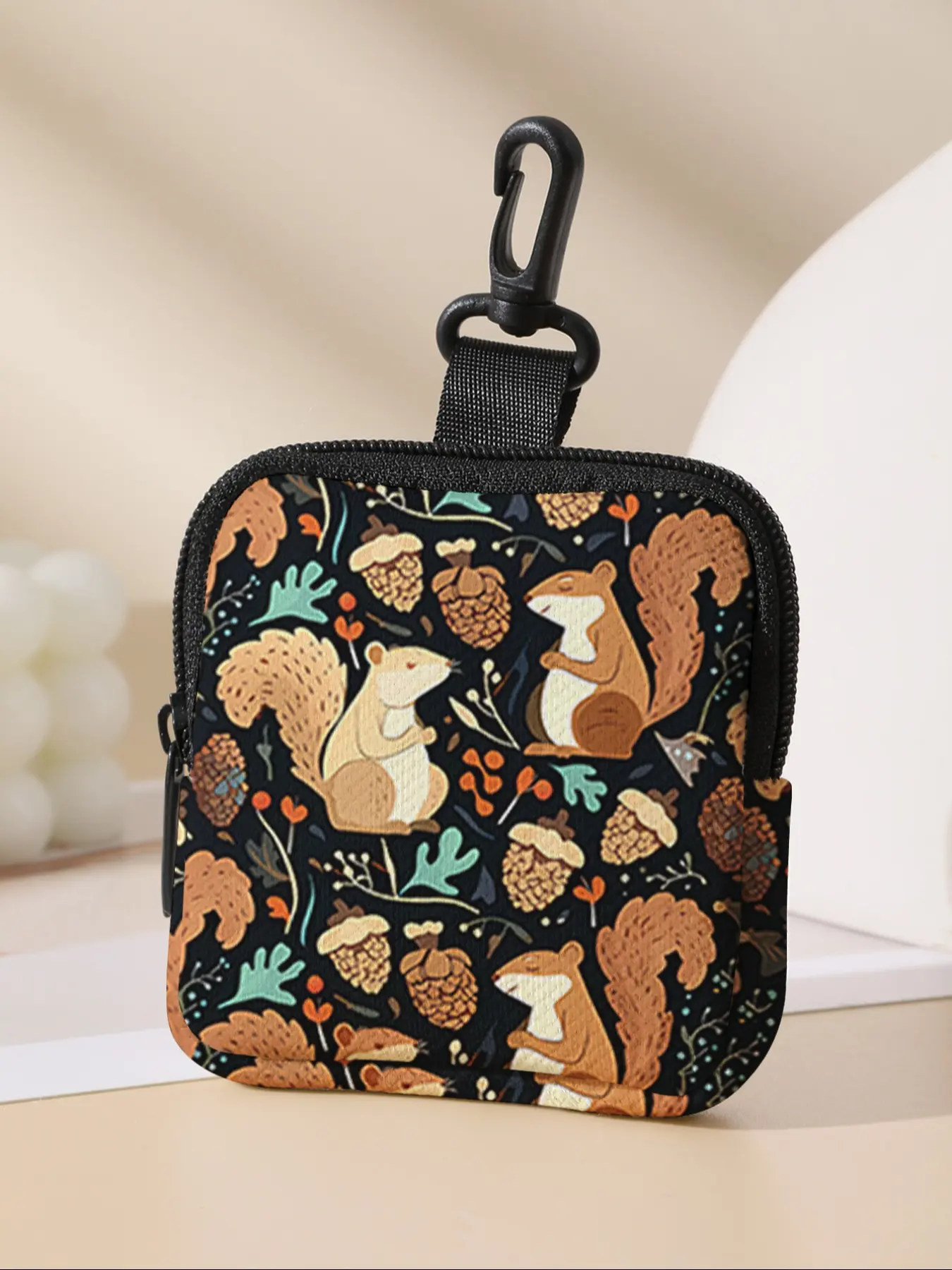 Squirrel Pattern Coin Purse, Zip Wallet, Money Bags With Zipper, Zipper Wallet Design, Multifunctional Storage Bag, Durable Polyester, Digital Printing, Key Card Holder, Ideal Gift