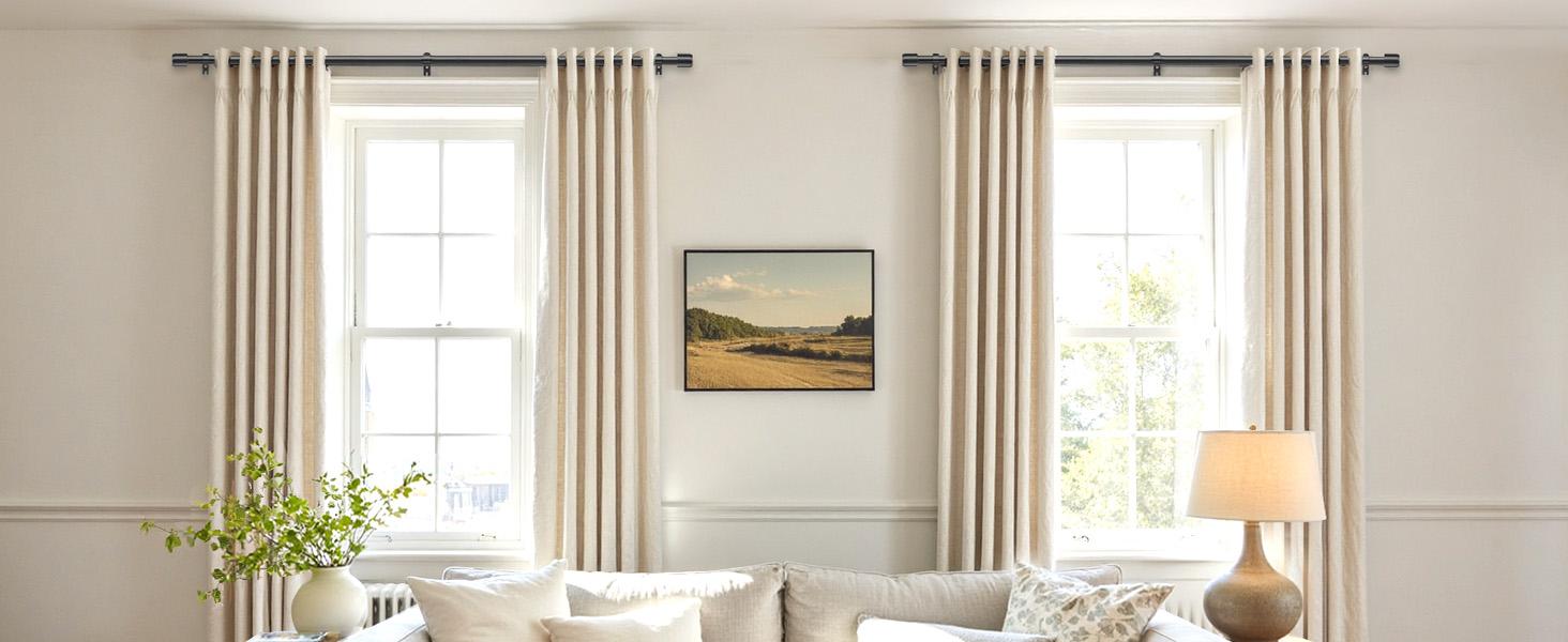 Inovaday Heavy Duty Stable Curtain Rods for windows, Adjustable Window Rod with Finials, 1 Inch Drapery Rod for Bedroom, Living Room, Outdoor Patio