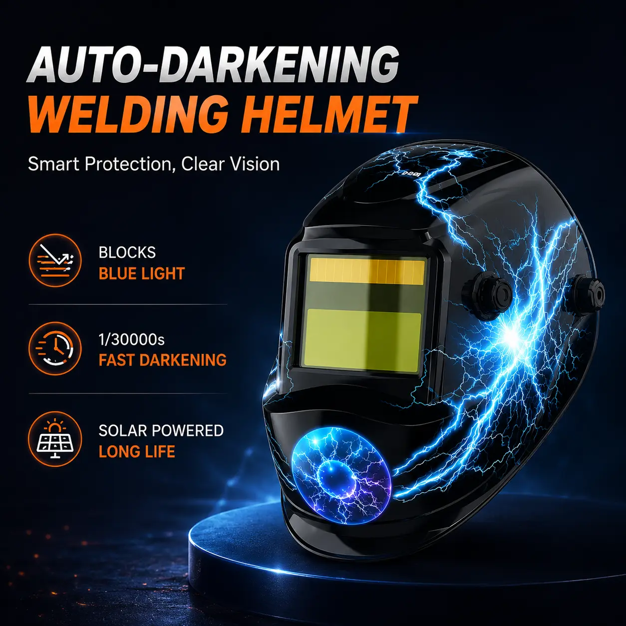 Auto Darkening Welding Helmet, Blue Light Blocking, True Color Solar Powered Welding Hood with 2 Arc Sensors, Wide Shade 3.5/9-13 Welder Mask for TIG MIG ARC and Grind