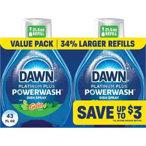 2 Refills 43 Fl Oz Powerwash Gain Original Dish Spray, Liquid Dish Soap