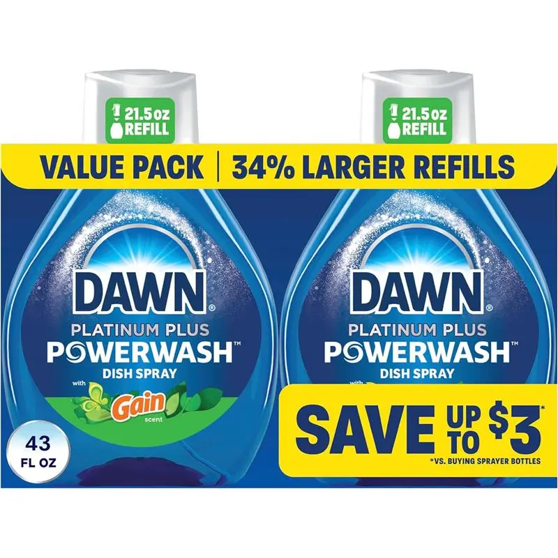 2 Refills 43 Fl Oz Powerwash Gain Original Dish Spray, Liquid Dish Soap