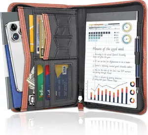 Padfolio Portfolio Organizer Binder Interview Resume Folder Zippered Business Portfolio Faux Leather Padfolio Portfolio Binder for Business School Office Conference Notepad Clip Boards(Brown)