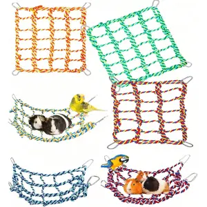 3 Pieces Rat Cage Accessories Rat Toys Climbing Bird Rope Net Pet Hanging Hammock for Hamster, Mice, Parrot, Bird, Sugar Glider Habitat Decor and Play