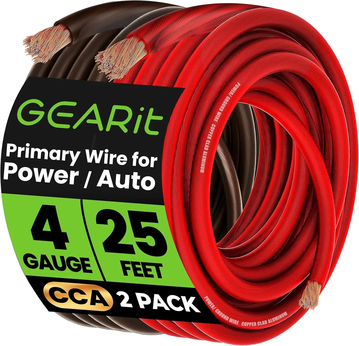 Gearit 4 Gauge Wire, CCA Electrical Wire Extension Cord for Automotive Power/Ground, Battery Cable, Car Audio, RV, Amp Wiring Kit, (25 Feet Each- Black/Red Translucent) GEARit