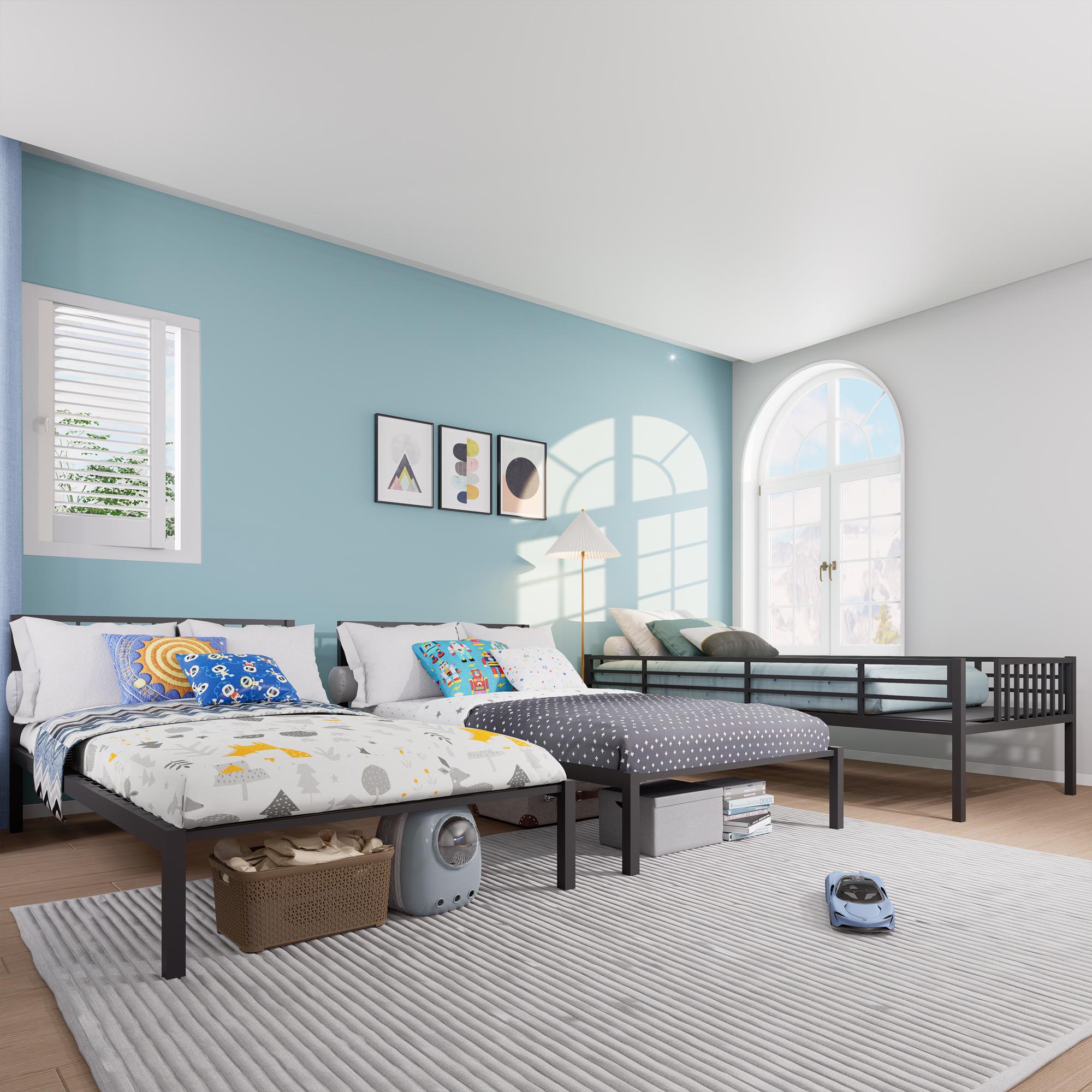 Triple Bunk Bed for Kids, Detachable Twin Over Twin Over Twin Metal Bunk Bed with Guardrails, Ladder & Storage, Converts to 3 Separate Twin Beds, Easy to Assemble (3 Bunk Beds for Kids)