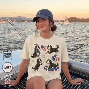 Comfort Colors Bernedoodle 4th of July Shirt  Patriotic Bernedoodle Mom Tshirt American Flag Dog USA Birthday Tee Fourh of July Gift, Made to Last, Durable Quality, Essential Piece, Fits Any Wardrobe