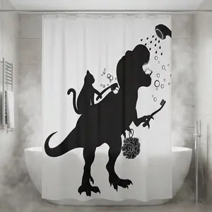 1/3/4 Piece Set, Waterproof Shower Curtain Tapestry Hanging Curtain, with 12 Hooks, Waterproof Polyester Shower Curtain, Dinosaur Pattern, Decorative Bathtub Partition, Modern Home Bathroom Decor, Waterproof Polyester Material, Machine Washable, Eye-Carin
