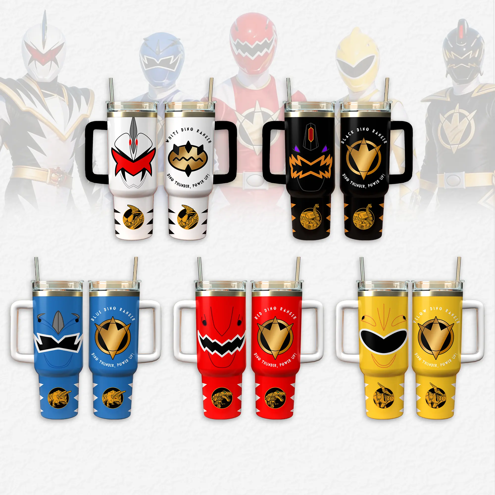 Dino Thunder Tumbler 40oz 20oz, Power Rangers Bottles, With Handle Straw  Stainless Steel Portable Bottled
