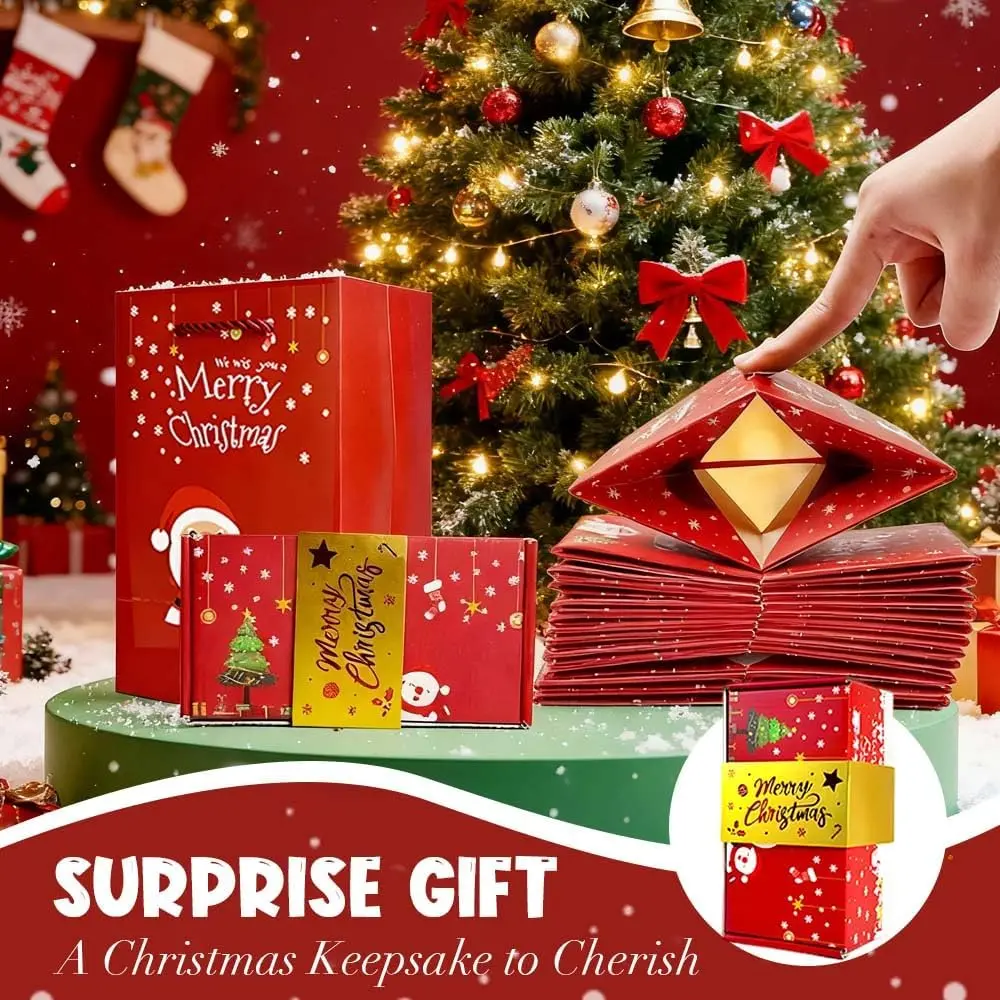 Surprise Gift Box Explosion for Money, New Christmas Surprise Gift Box Unique Folding Bouncing Red Envelope Gift Boxs, Christmas Money Boxs for Birthday Anniversary