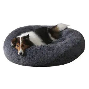 Calming Dog & Cat Bed, Anti-Anxiety Donut Cuddler Warming Cozy Soft Round Bed, Fluffy Faux Fur Plush Cushion Bed for Small Medium Dogs and Cats,Calming Dog Beds for Small Medium Dogs - Round Donut Washable Dog Bed, Anti-Slip  Donut Cuddler Anxiety Cat Bed