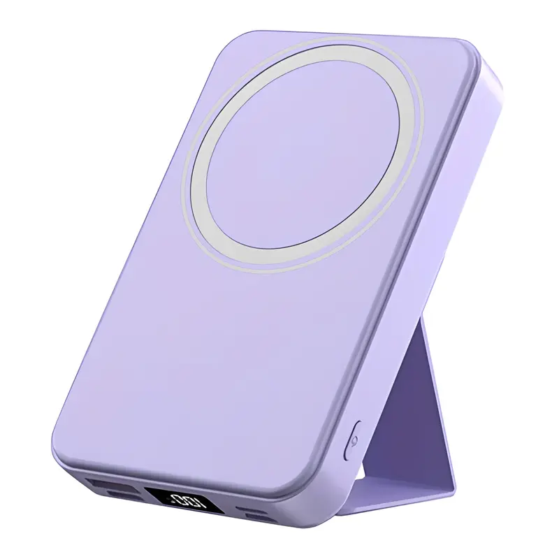 Vaiseke 10000mAh Magnetic Power Bank for iPhone 12–18 Series, Wireless Portable Charger with USB-C Cable, Foldable Stand and LED Display
