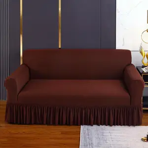 Solid Color Sofa Cover with Ruffle Trim, 1 Count Non-slip Elastic Sofa Slipcover, Sofa Protector for Home Living Room, Bedroom, Office