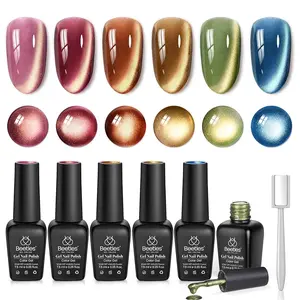 Beetles Cat Eye Gel Nail Polish Set, Cat Eye Gel Pink Blue Green Purple Orange Gel with Magnet Soak Off UV Iridescent Halo Collection Salon Nail Art Manicure Gift for Women Black Friday Winter Nail Christmas Gift