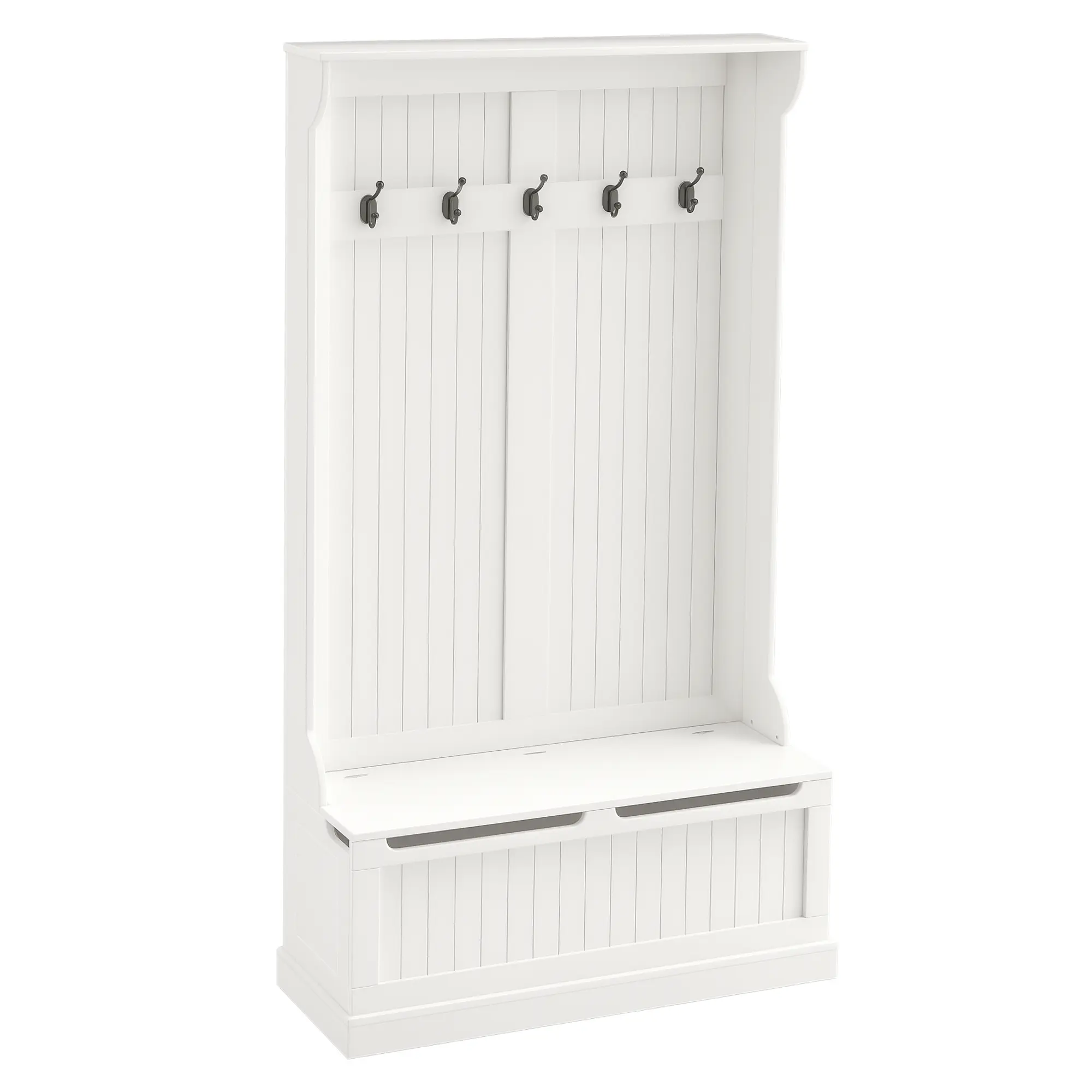 HOMCOM Hall Tree with Bench and Shoe Storage, 3-In-1 Entryway Bench with Coat Rack, 5 Hooks and Flip Top Storage Compartment, Cream White