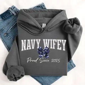 Navy Wifey Coquette Hoodie Personalized Military Wife Sweatshirt, Military spouse Gift, Deployment Support
