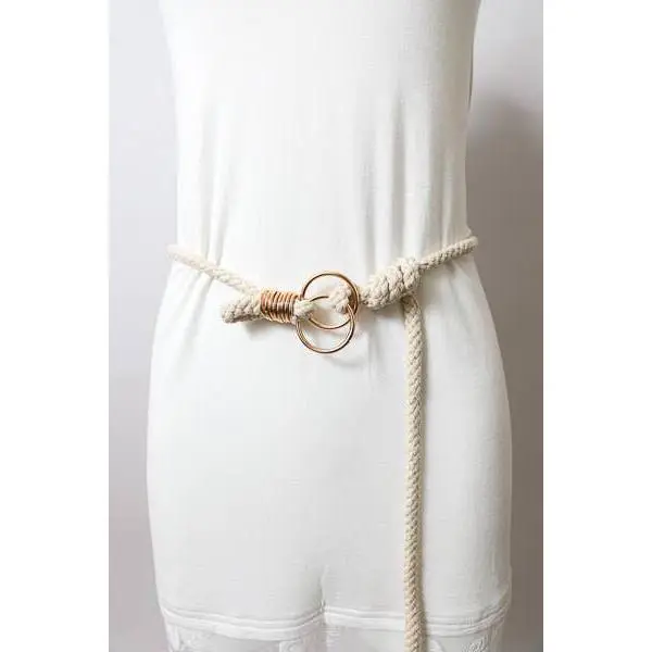 Double Circle Braided Rope Belt In Ivory