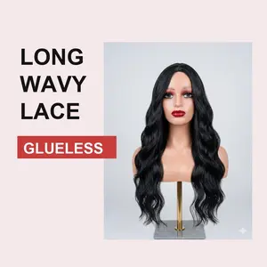 Long Wavy Lace Front Wig with Simulated Scalp - Natural Volume Series, Waist-Length Deep Wave, Black