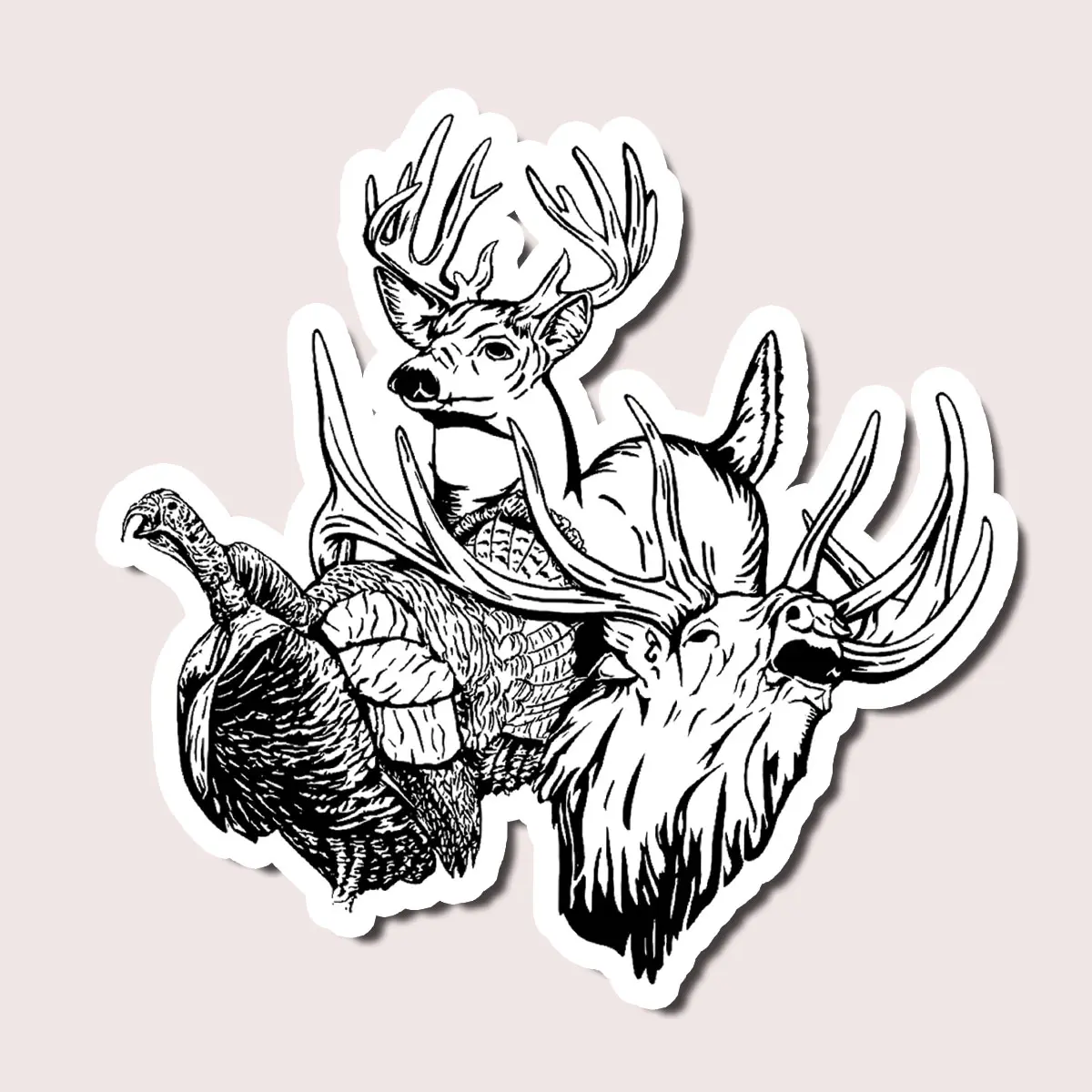 Big Game Trio Sticker, Deer, Elk and Turkey Line Art Vinyl Decal for Hunters, Outdoorsmen, Truck Windows or Gun Safes