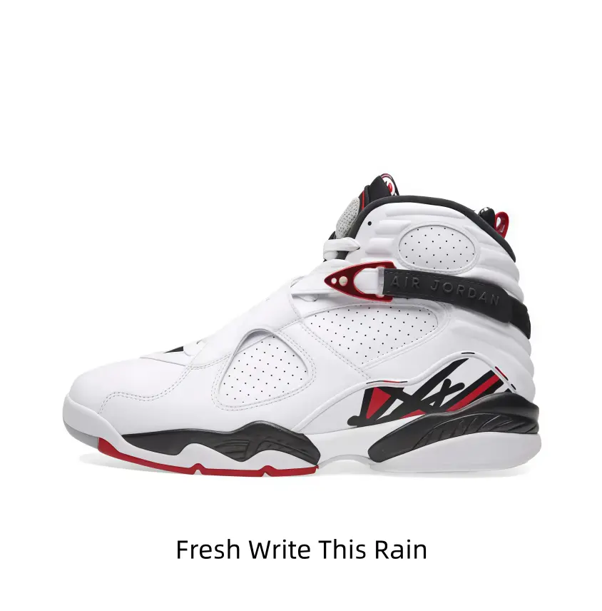 Retro Perforated White Leather High-Top Running Shoes - Breathable, Black Straps with Red Metal Buckles, Red-Black Side Graphics, Segmented Outsole for Everyday Outfits (Sports Collectibles Accessory)