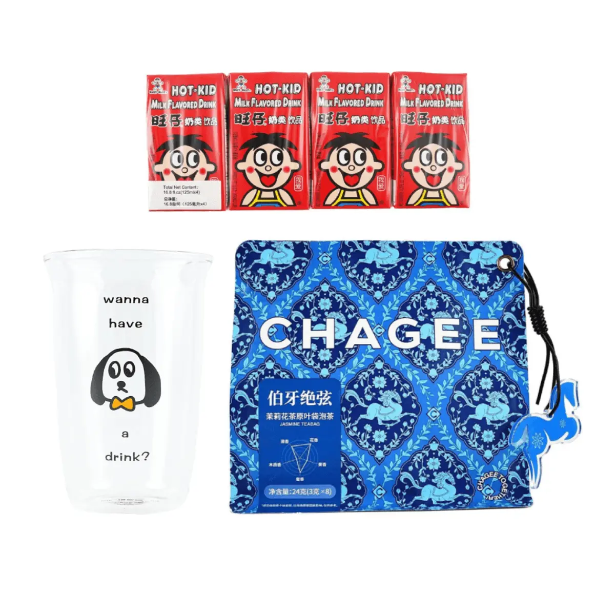 WANT WANT Boba Tea DIY Kit - "Bo Ya Jue Xian" Milk Tea Bags, Want Want Milk Drink, Kawashima-ya Glass Cup - Viral Influencer Inspired Bubble Tea Set