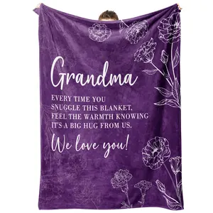 Super Soft Flannel Throw Blanket For Granny - Heartfelt Gift With Floral Design, 100% Polyester, Hand Wash Only, All-Season Cozy Blanket For Mother'S Day, Christmas, Or Birthday From Grandkids