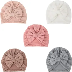 5 Pieces Newborn Baby Turban Hats Bow Baby Infant Beanie Breathable Toddler Cap for Baby Girls