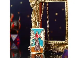 Tarot Cards Temperance Necklace Enamel Amulet Necklace,Miraculous Medallion Concept Talisman Tarot Necklace