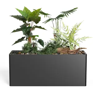 Metal Planter Box - Heavy Duty Rectangular Trough, -Weather Rust-Resistant Design with 6 Drainage Holes | Large 36x15x15 Inch for Patio, Porch & Garden | Black