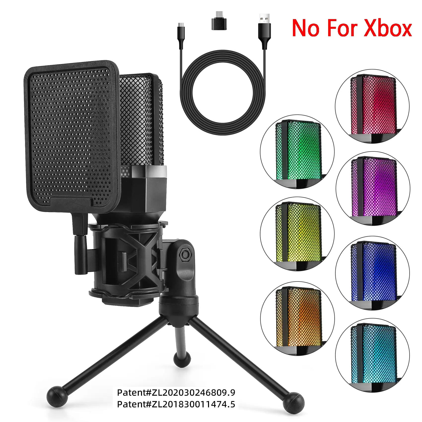 Professional Wired Microphone, RGB Mic, USB Gaming Mic, USB Powered Microphone with Stand, Podcasting Desktop Mic, PC Laptop Computer Microphone for Streaming Studio Podcast, Gamer, Karaoke
