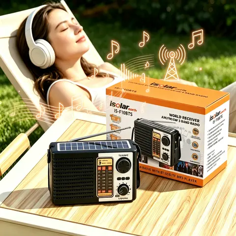 Portable Survival Radio - 1200mAh Solar & Rechargeable Powered Emergency NOAA Weather Device, AM/FM/Short Wave, Bluetooth 5.0, USB Port, Torch, Reading Light, Built-in Speaker Out, Strap, CE Certified, Boxed Set