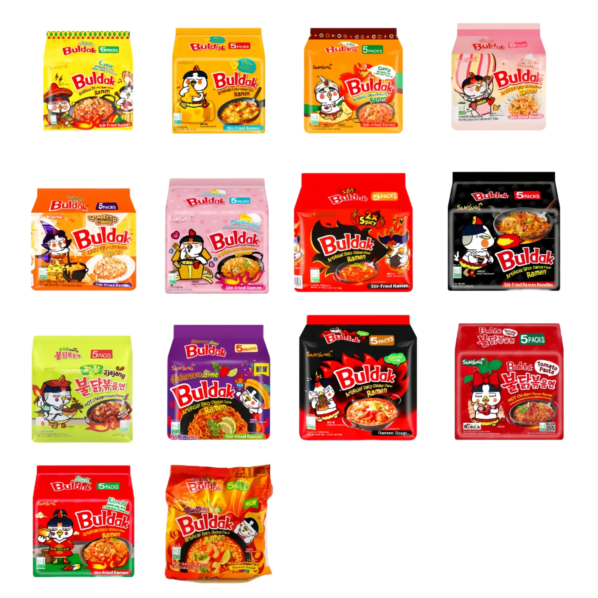 Samyang Buldak Hot Chicken Ramen Noodle, Various Flavors (14 Flavors) Full Bag, Instant Noodle