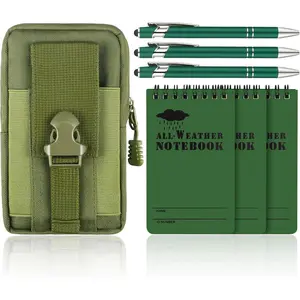 7 count  Notebook, 3 X 5 Inch  Notepad with  Weatherproof Pen and  Multi Functional  Pack for Outdoor Activities Recording (Army Green)