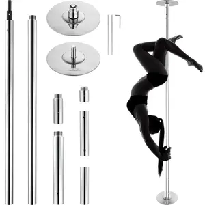 Professional Dancing Pole, Spinning Static Dancing Pole Kit, Portable Removable Pole, 45mm Heavy-Duty Stainless Steel Pole, Height Adjustable Fitness Pole, For Exercise Home Club Gym, Silver
