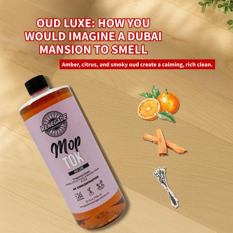 Renegade Cleaning | Mop Tok – 6X Concentrated Luxury Mop Solution, 32 oz | Plant-Derived Formula | Oud Luxe • Vanilla Eclipse • Sensual Rouge