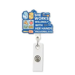 She Works Willingly With Her Hands Cafeteria Crew Retractable Badge Reel, School Cafeteria Worker ID Holder, Lunch Lady Gift Coworker Family Friend 00Y