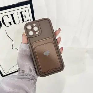 Heart Pattern Phone Case with Card Holder, Shockproof Phone Total Protective Cover, Fashion Phone Accessories Compatible with iPhone 12 13 14 15 Pro Max Series Safety, Protector, Durable, Black, Cellphone Protection Casing