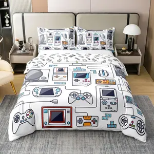 100% Cotton Gamer Bedding Sets for Boys, Full Size Gaming Duvet Cover Set, Gamepad Design Bed Set 3 Pcs with 2 Pillow Shams for Teen Boys Bedroom