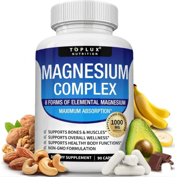 Magnesium Complex Supplement 8 Elemental 1000mg Magnesium Glycinate Citrate Malate Taurate Chelated Easy Absorption Bones Muscle Recovery Energy Vegan Non GMO 90 Capsules Premium Dietary Care Fast Acting Calm Sleep Support Daily Vitality Wellness Formula